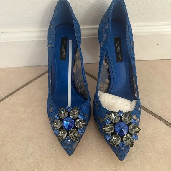 Dolce Gabbana Lace rainbow pumps with brooch detailing